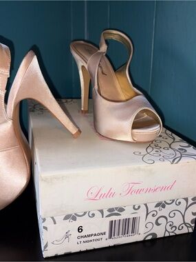 Lulu Townsend Champagne Satin Peep-Toe Slingback Pumps